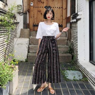 Slit-hem Patterned Wide Leg Pants (3 Designs)