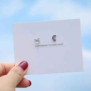 Non-matching 925 Sterling Silver Rainbow Moonstone Unicorn Earring 1 Pair - Rainbow Moonstone Unicorn - Silver - One Size
