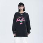 Long-sleeve Letter Print Washed Loose-fit T-shirt