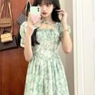Short-sleeve Tie-dye Asymmetrical A-line Dress