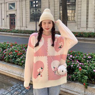 Flower Embroidered Heart Sweater