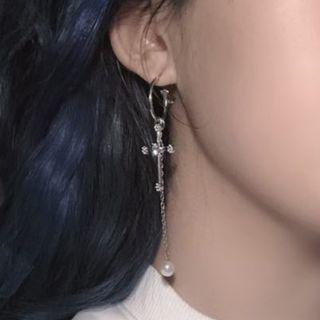 Rhinestone Cross Faux Pearl Dangle Earring 1 Pair - D86a - Earring - Dark Silver - One Size