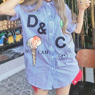 Ice Cream Sequined Elbow Sleeve Long Shirt