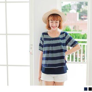Pleated Striped Layered Top