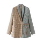 Color Block Plaid Double-breasted Blazer