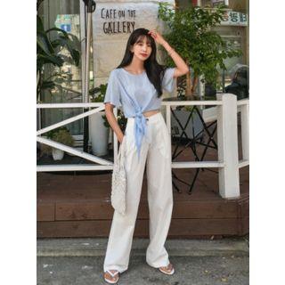 Knot-front Textured Blouse