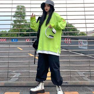 Mock Two-piece Sweatshirt / Wide-leg Cargo Pants / Set