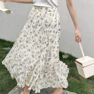 Midi Floral Ruched A-line Skirt Almond - One Size