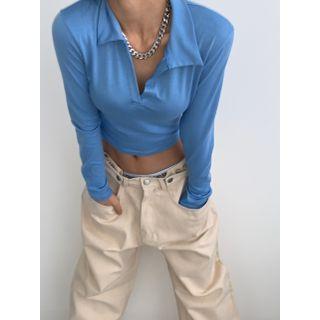 Collared Cropped Slim-fit Top