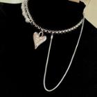 Asymmetric Alloy Heart Pendant Faux Pearl Choker Silver - One Size