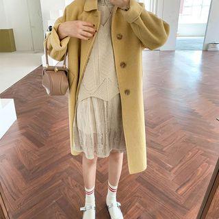 Set: Long-sleeve Lace Dress + V-neck Sweater Vest