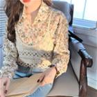 Sleeveless Knit Top / Long-sleeve Floral Blouse