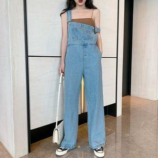 Plain Slim-fit Camisole Top / Loose-fit Denim Jumper Pants