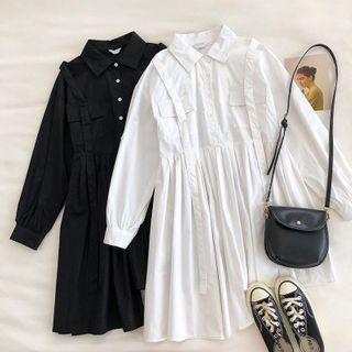 Asymmetric Single-breasted Long-sleeve Cargo Shirtdress