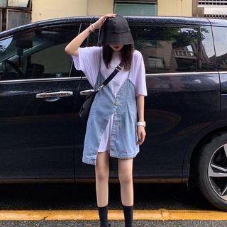 Short-sleeve T-shirt / Denim Strappy Dress