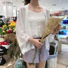 Lace Trim Camisole Top / Open Front Jacket / Drawstring Shorts