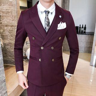 Set: Plain Double Breasted Blazer + Vest + Pants