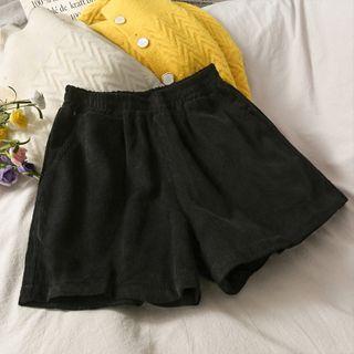 Elastic-waist Corduroy Shorts Black - One Size
