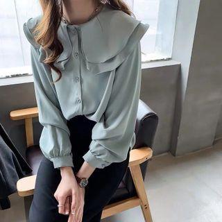 Long-sleeve Frill Collar Chiffon Blouse