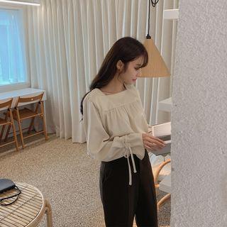 Square-neck Corduroy Blouse Ivory - One Size