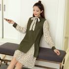 Bow Mock Two-piece Long-sleeve Dress