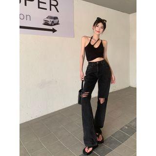 Cropped Camisole Top / High Waist Wide Leg Jeans