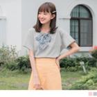 Floral Bow-accent Short-sleeve Top