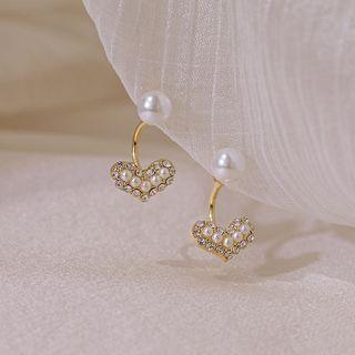 Faux Pearl Heart Dangle Earring 1 Pair - White Pearl - Gold - One Size
