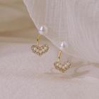 Faux Pearl Heart Dangle Earring 1 Pair - White Pearl - Gold - One Size
