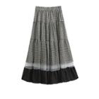 Plaid Contrast Trim A-line Midi Skirt