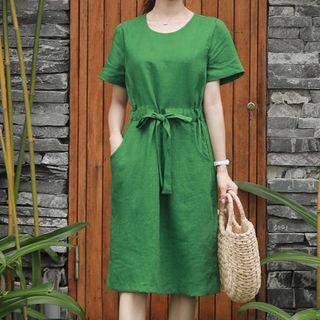 Tie-waist Linen Dress