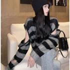 Distressed Striped Cropped Knit Top / Slim-fit Boot-cut Jeans ( Various Designs)