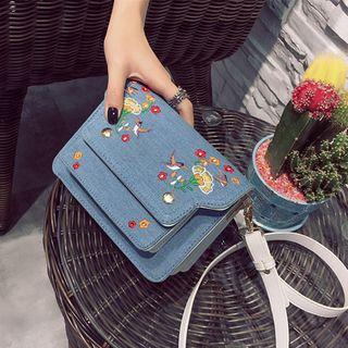 Embroidery Denim Panel Cross Bag