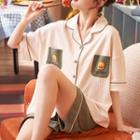 Loungewear Set : Short-sleeve Duck Print Top + Shorts