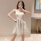 Halted-neck Paneled A-line Lace Dress