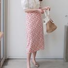 Back-slit Floral Print Midi Skirt