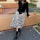 Long-sleeve Velvet Top / Floral Skirt