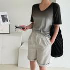 Round-neck Gradient T-shirt Gray - One Size