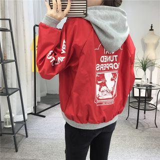 Letter Hooded Buttoned Baseball Jacket