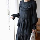 Roundneck Long-sleeve Tiered Dress