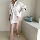 Patch-pocket Long Shirt White - One Size