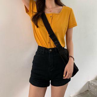 Square Neck Short Sleeve Knit Top