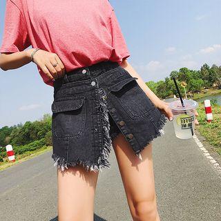 Fray Mock Two-piece Denim Skort