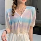Short-sleeve Tie Dye Knit Top Multicolor - One Size