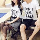 Couple Matching Lettering Short Sleeve T-shirt / Set: Lettering Short Sleeve T-shirt Dress + Mesh Skirt