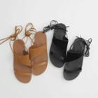 Lace-up Genuine-suede Flat Sandals