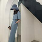Cutout-waist Square-neck Jumper Pants