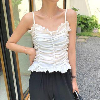 Spaghetti Strap Ruffle Trim Tank Top