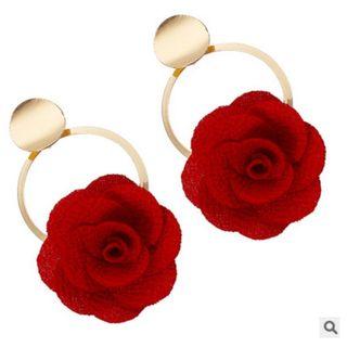 Fabric Flower Dangle Earring