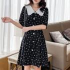 Collared Printed Short-sleeve A-line Dress